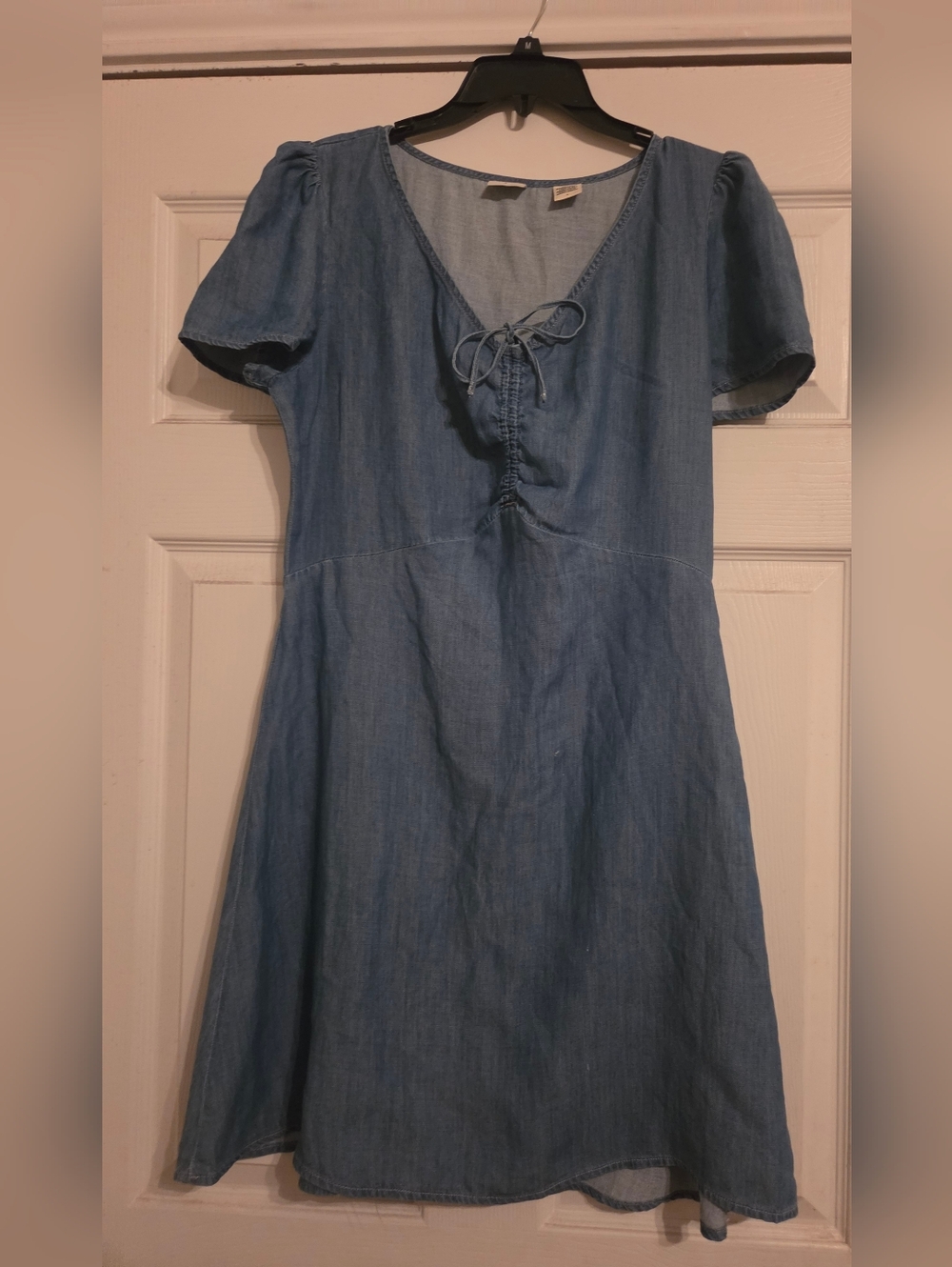Levi's Light Blue Denim Tie-Front Short Sleeve Dress,medium Euc